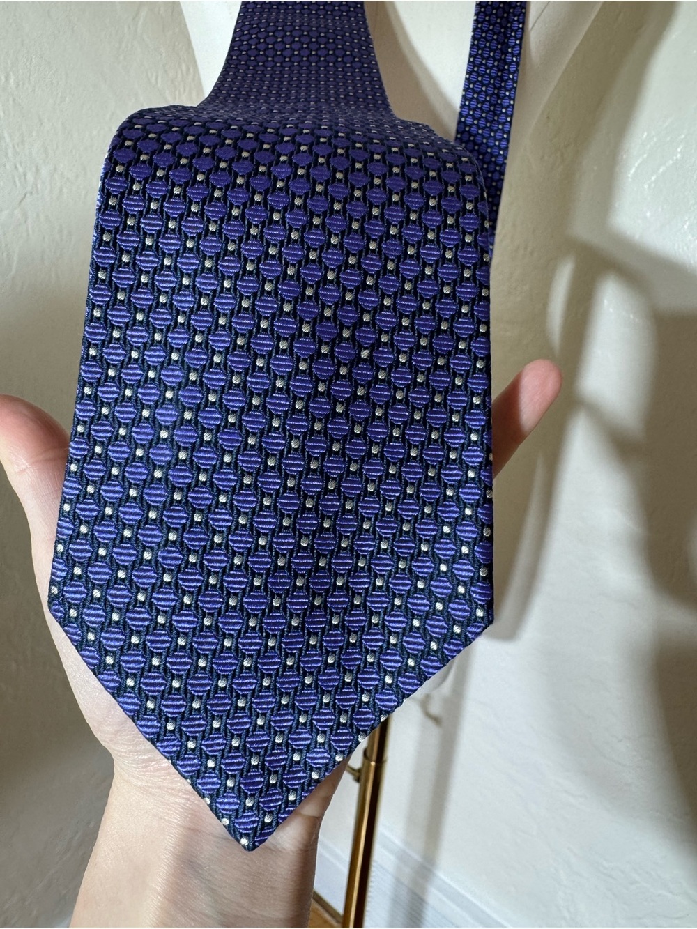 Faconnable Blue and Purple Geometric Silk Tie